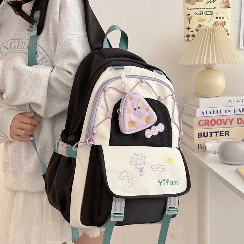 Bansusu Nylon Backpack Women's Pink Blue Black Yellow Ecru-13