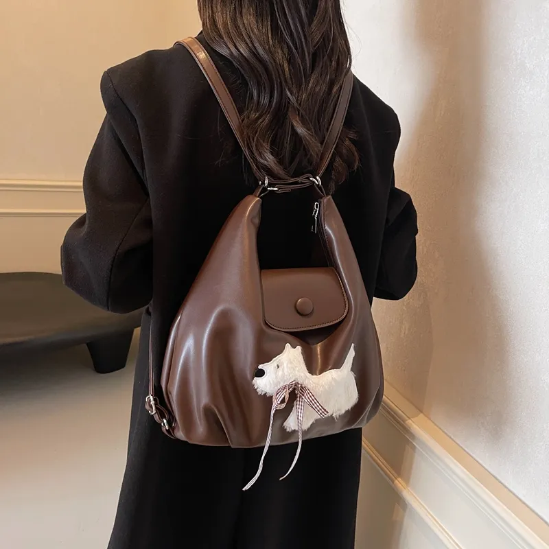 Bansusu PU Backpack Shoulder Bag Women's Black Xigang/Brown Xigang/Ecru Donut-5