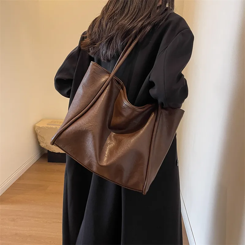 BRINCH PU Tote Bag Shopping Bag Shoulder Bags Regular Women's Black/Coffee/Brown/Khaki-5
