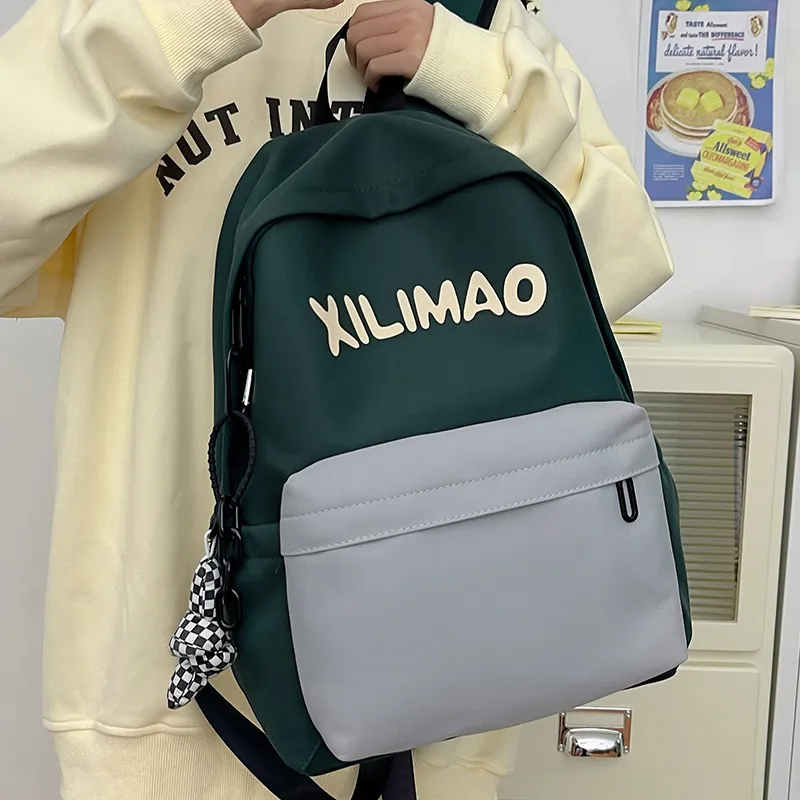 BRINCH Nylon Backpack Unisex Black/Light Brown/Green/Dark Blue-10