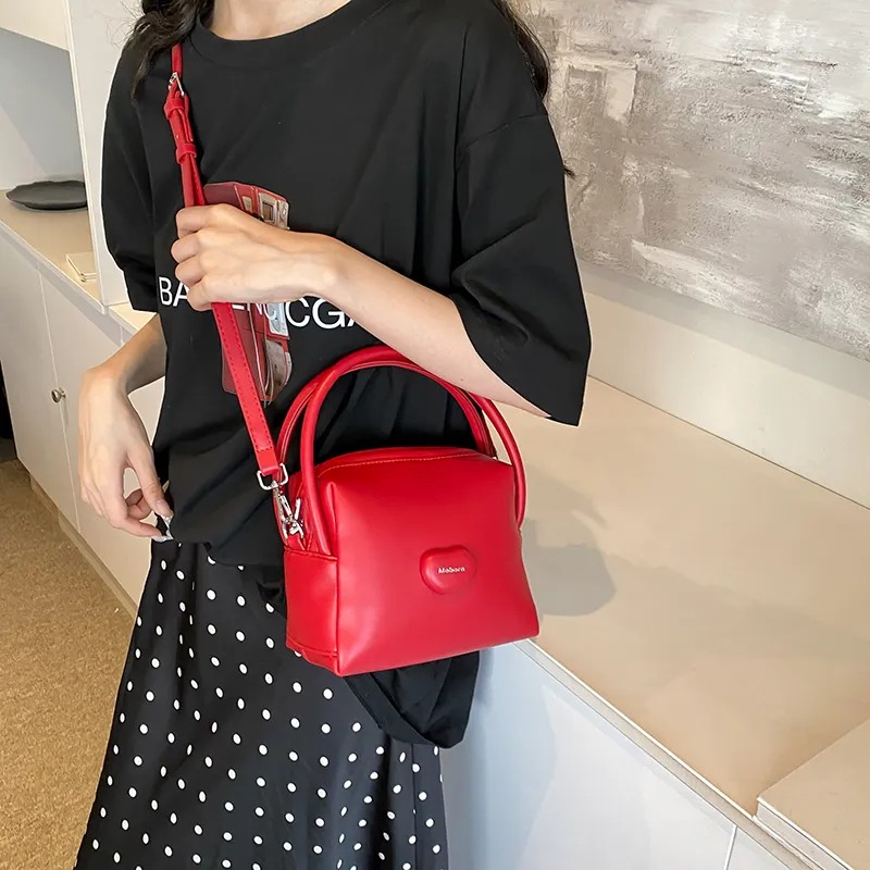 BRINCH PU Bucket Bag, Shoulder Bag, Handbag Women's Black/Red/Silver-8