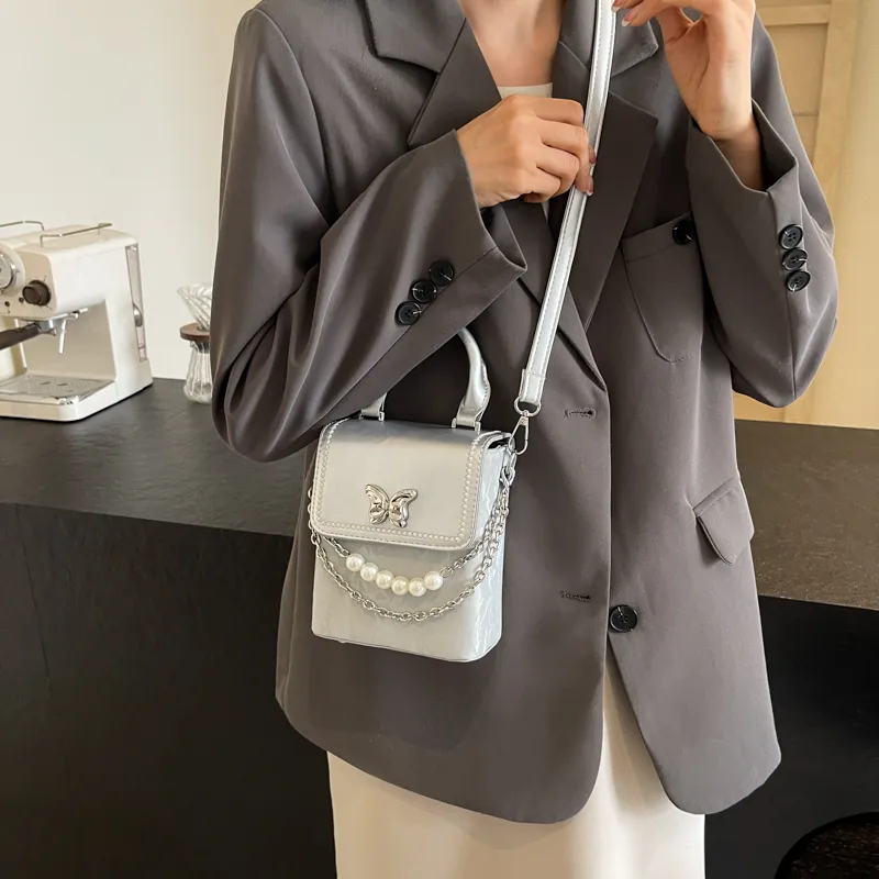 Bansusu Pu Small Square Bag, Shoulder Bag, Crossbody Bag, Handbag Regular Women's Ecru/Silver/Blue/Black/Pink-3