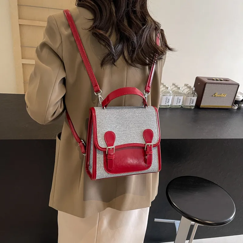 Bansusu PU Backpack Women's Ecru/Silver/Burgundy/Black-2
