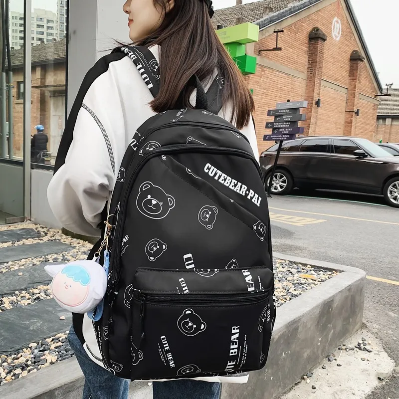 BRINCH Nylon Backpack Unisex Black/White/Orange-2