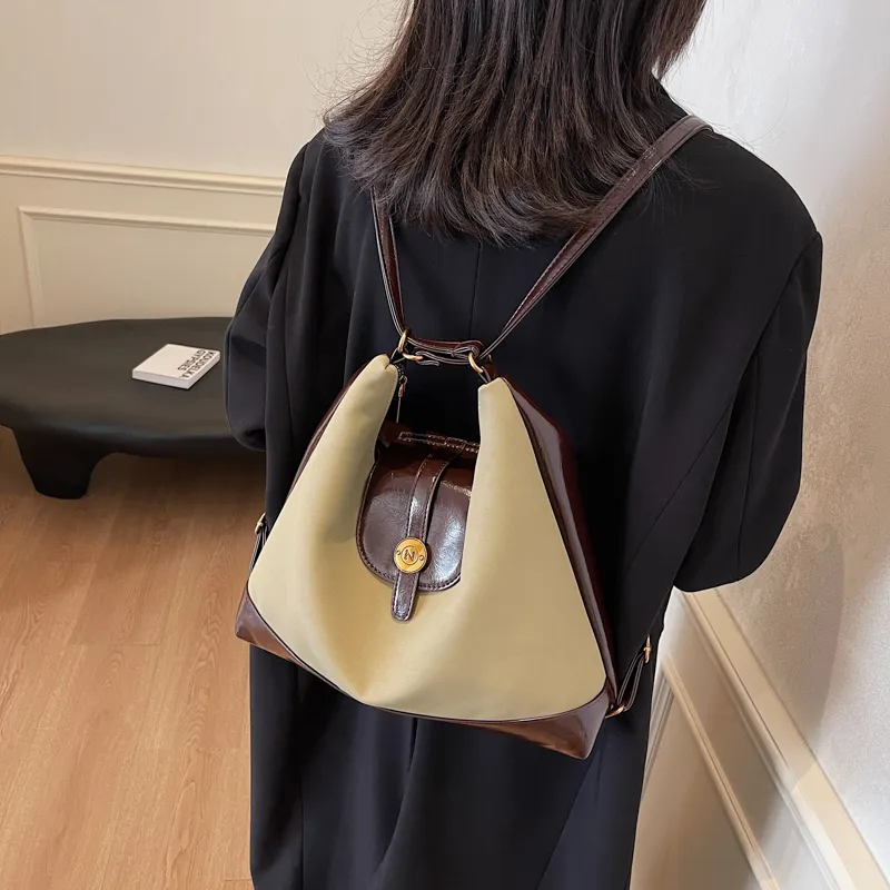 BRINCH PU Backpack On The Shoulder Women's Black/Khaki/Coffee-5