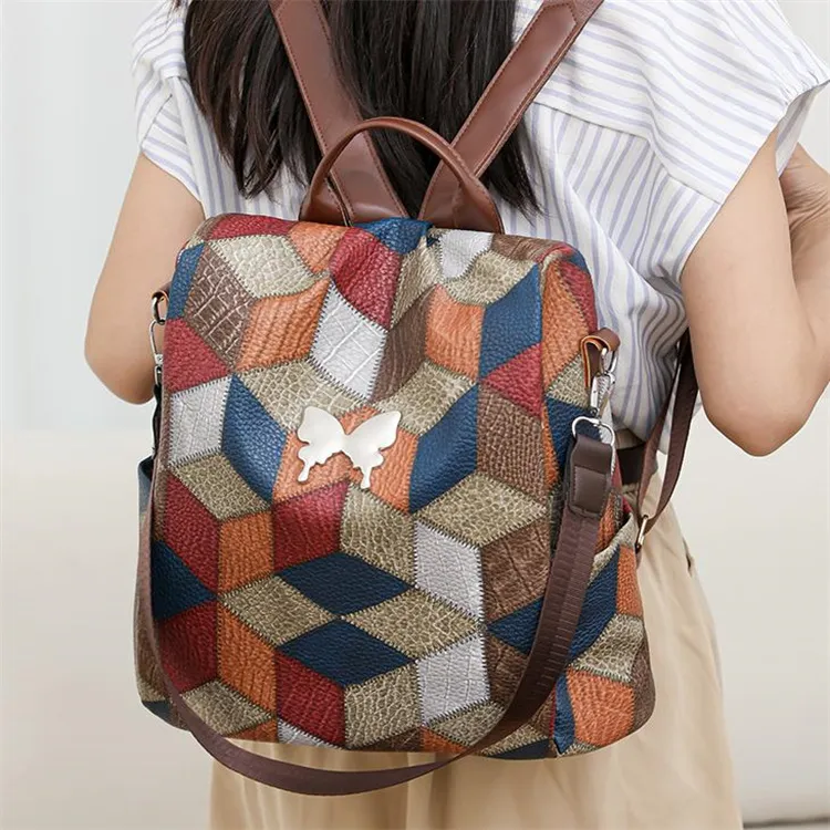 BRINCH PU One Shoulder Portable Backpack Unisex Blue Multicolor-1