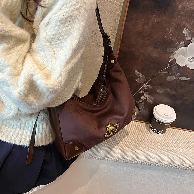 Bansusu Suede Shoulder Bag Regular Women's Coffee/Black/Burgundy-2