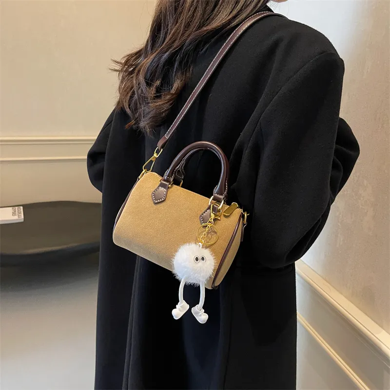 Bansusu Leather Velvet Handbag Shoulder Bag Crossbody Bag Women's Black/Khaki/Coffee-2