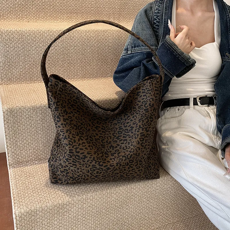 BRINCH PU Shoulder Bag Regular Women's Leopard Print Coffee/Brown-2
