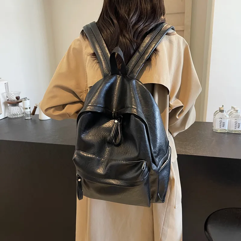 Yi Brigade PU Backpack Regular Women's Black/Coffee-3