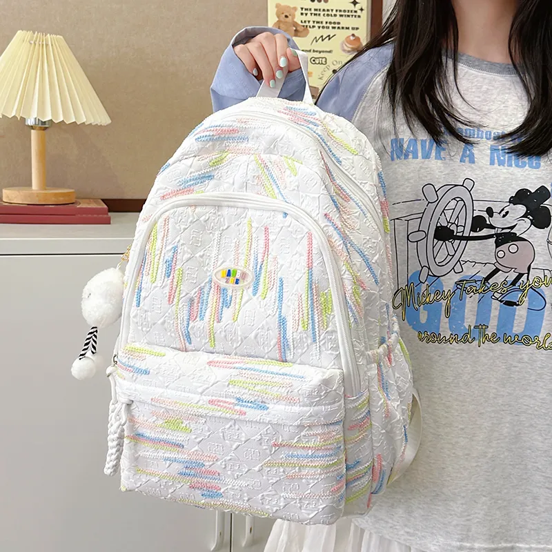 BRINCH Nylon Backpack Unisex Pink/White/Yellow/Black-8