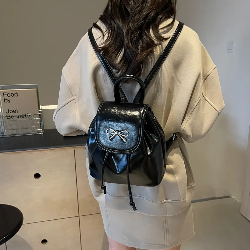 BRINCH PU Backpack Women's Black/Ecru/Coffee/Silver/Burgundy-1