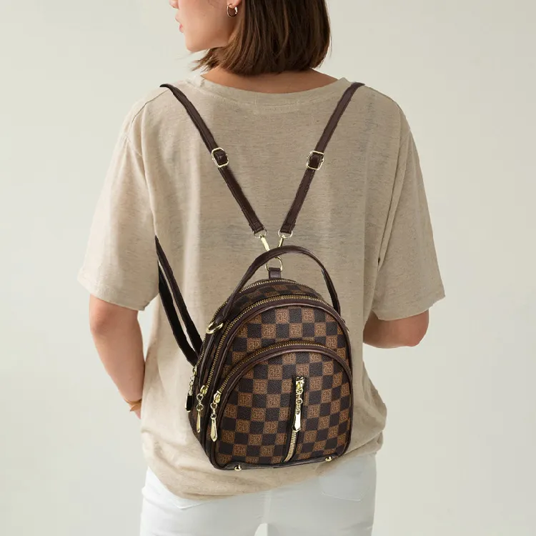 BRINCH PU Backpack On The Shoulder Regular Women's Khaki/Coffee-4