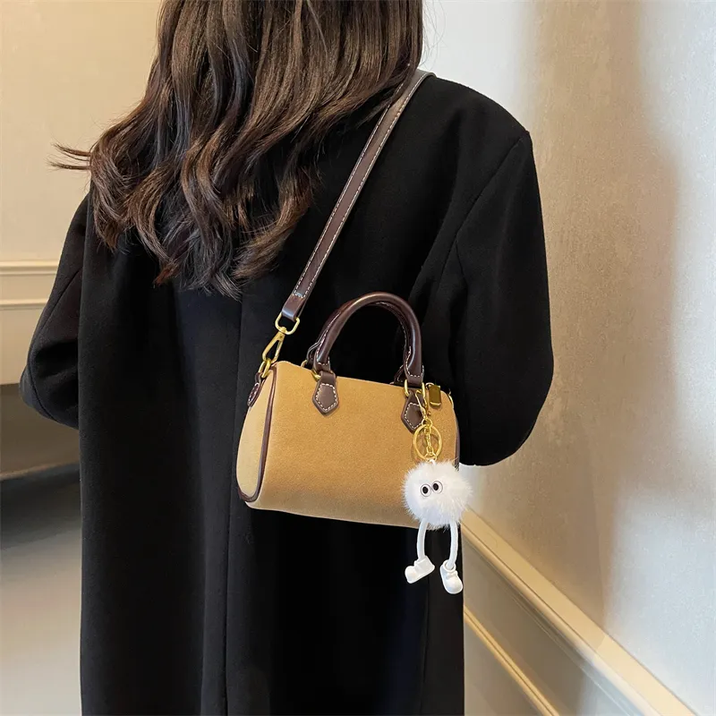 Bansusu Leather Velvet Handbag Shoulder Bag Crossbody Bag Women's Black/Khaki/Coffee-1