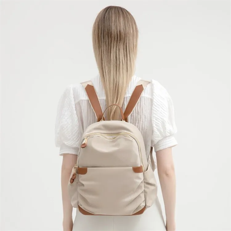 BRINCH Textured Fabric Backpack Regular Women's Coffee/Apricot & Brown-4