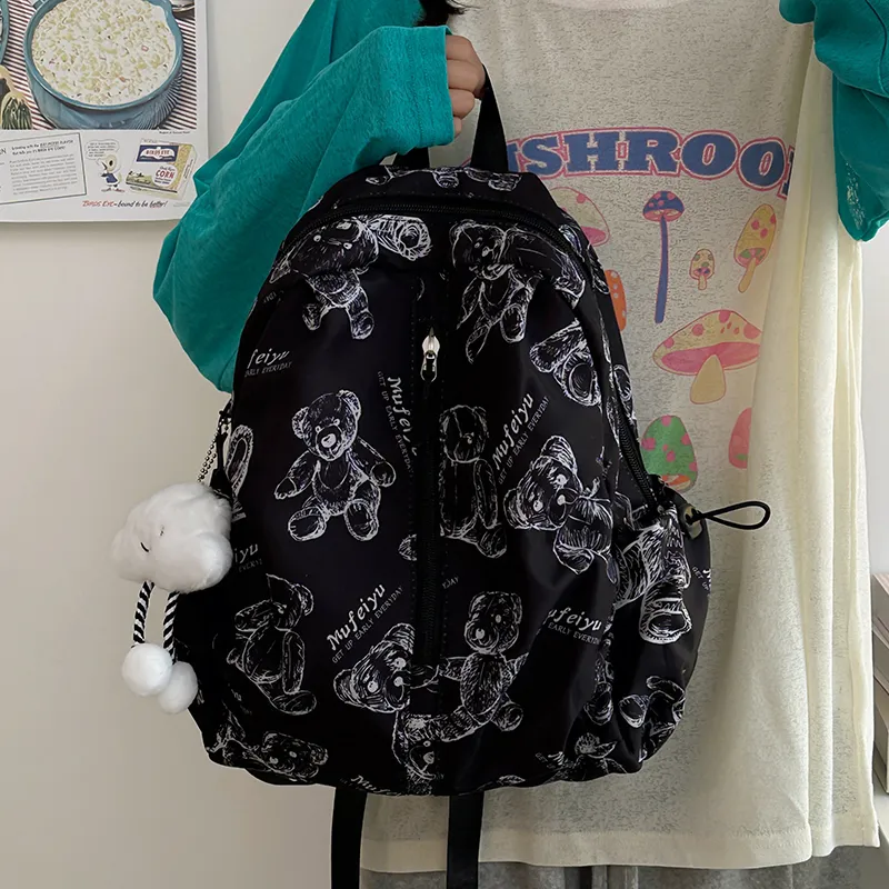 BRINCH Nylon Backpack Women's Gray/White/Green/Black-11