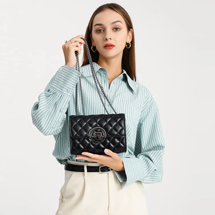 BRINCH PU Shoulder Bag Small Size Women's Black/White-5