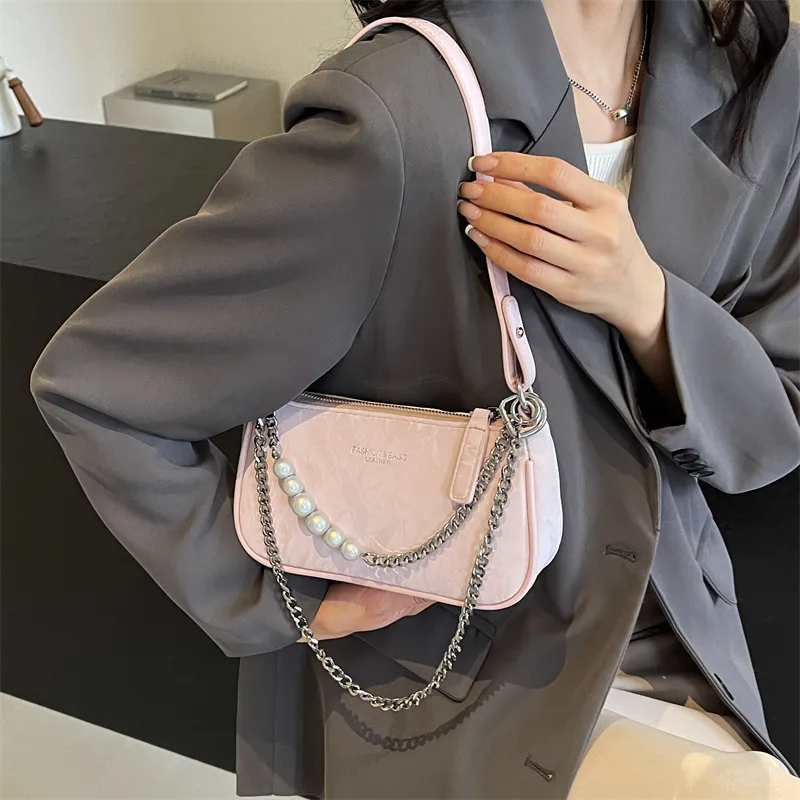 Bansusu PU Portable Crossbody Bag, Shoulder Bag Women's Pink/Silver/Ecru/Black-7