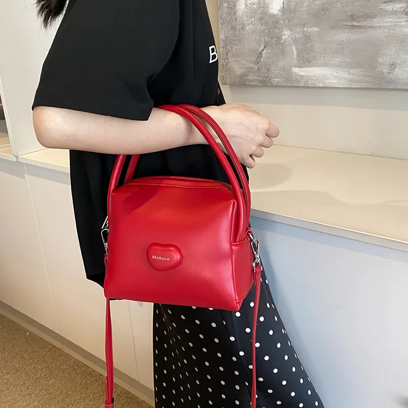 BRINCH PU Bucket Bag, Shoulder Bag, Handbag Women's Black/Red/Silver-6