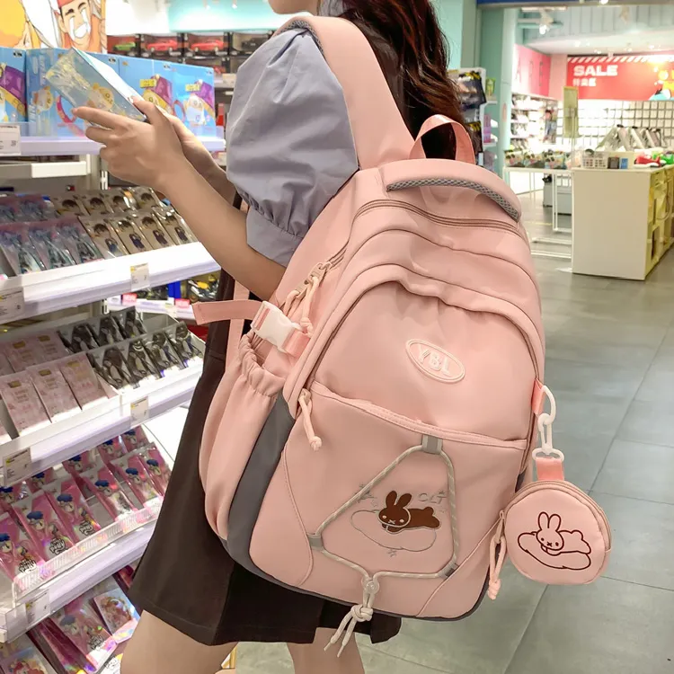 BRINCH Nylon Backpack Women's Black/Light Gray/Purple/Khaki/Pink-2