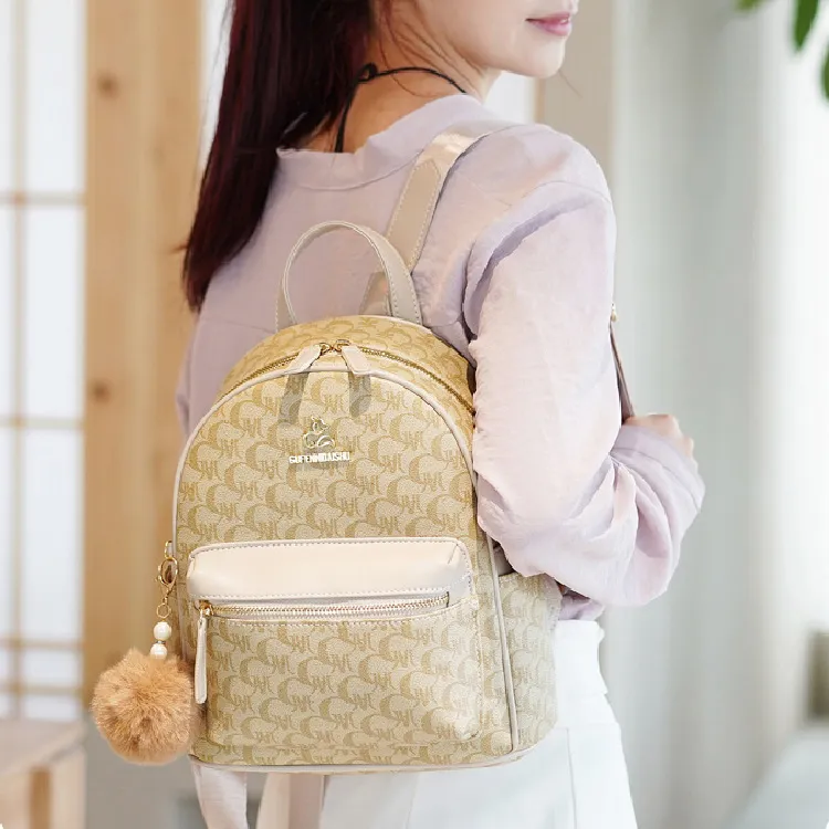BRINCH Pvc Portable One Shoulder Backpack Women's Brown/Ecru-9