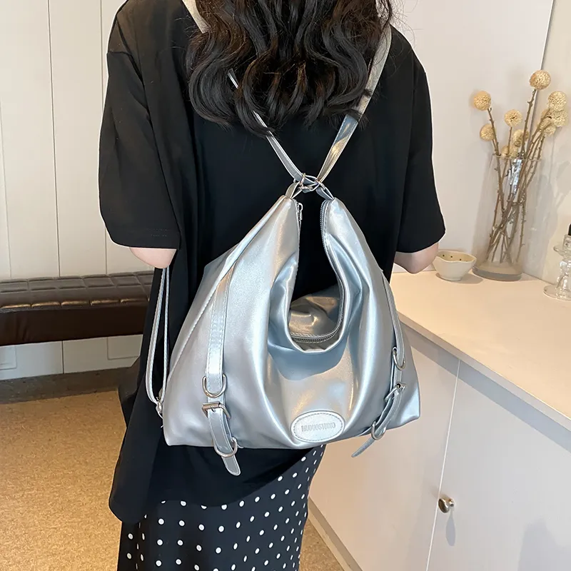 Bansusu Pu Double Shoulder Handbag, Shoulder Bag Women's White/Blue/Black/Silver-6