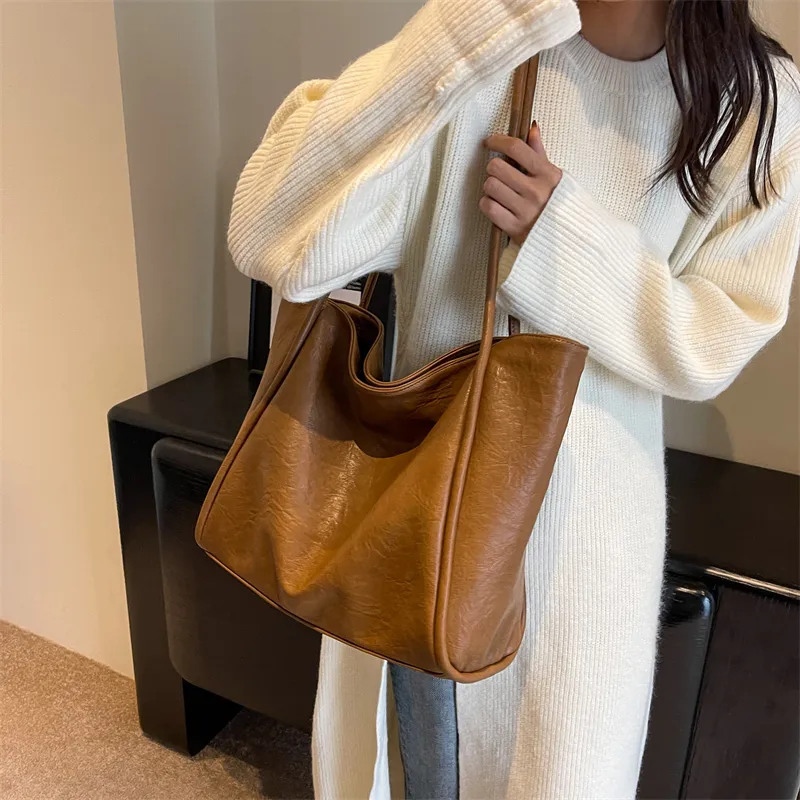 BRINCH PU Tote Bag Shopping Bag Shoulder Bags Regular Women's Black/Coffee/Brown/Khaki-9