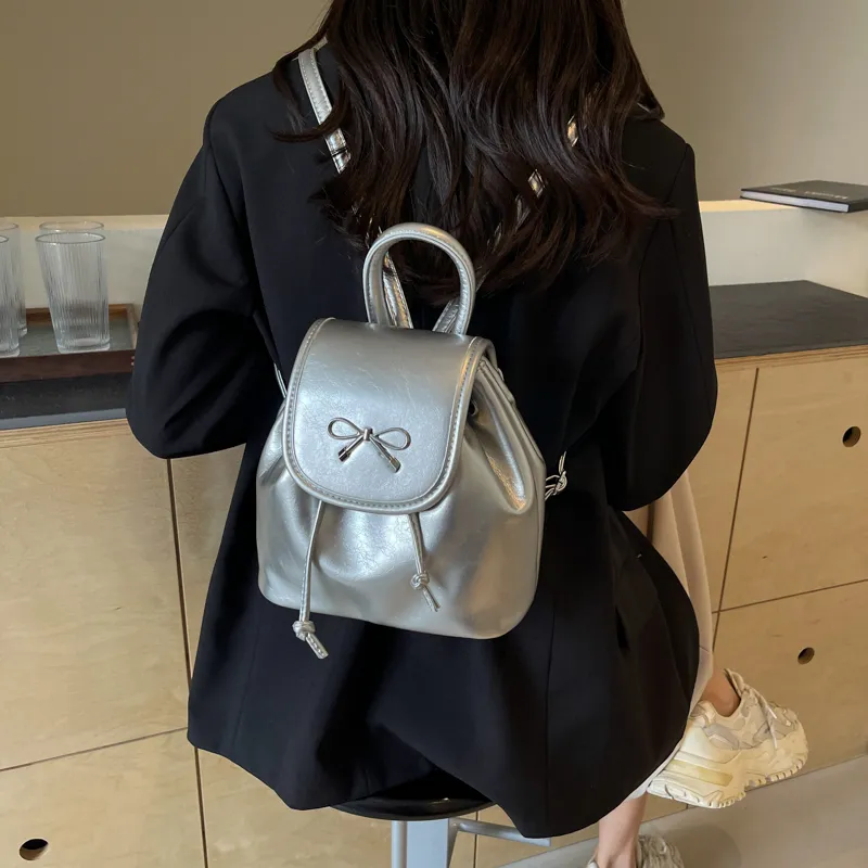 BRINCH PU Backpack Women's Black/Ecru/Coffee/Silver/Burgundy-11