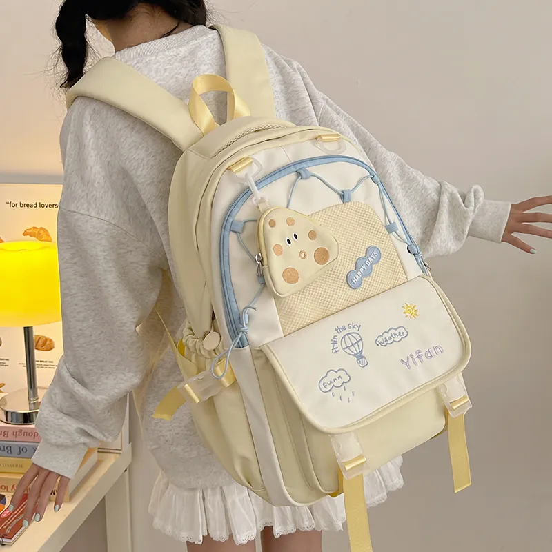 Bansusu Nylon Backpack Women's Pink Blue Black Yellow Ecru-16