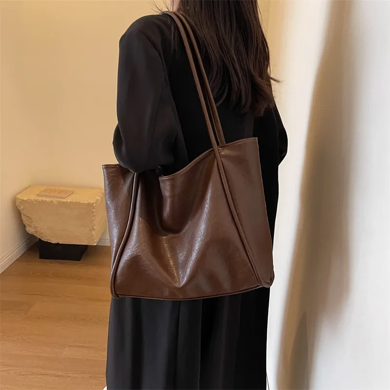BRINCH PU Tote Bag Shopping Bag Shoulder Bags Regular Women's Black/Coffee/Brown/Khaki-6