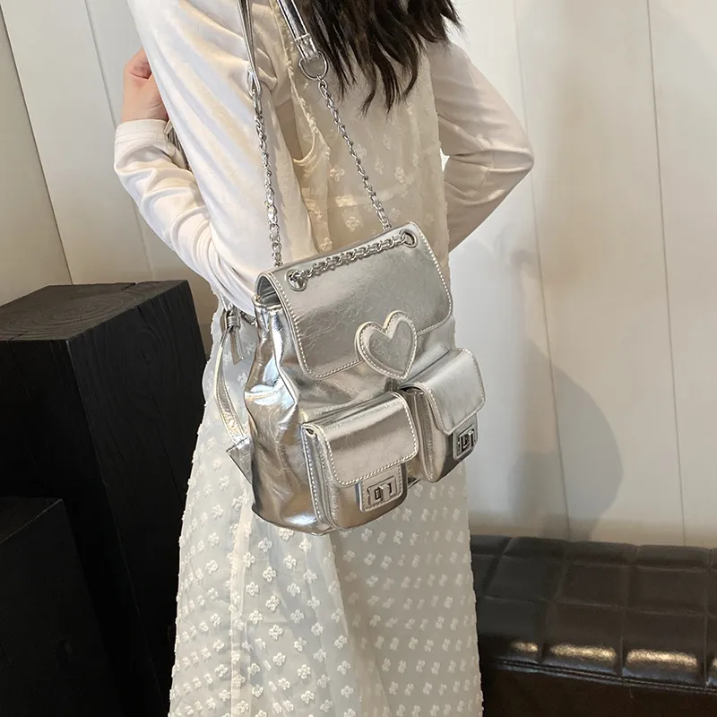 Bansusu PU Backpack Regular Women's Pearl Silver/Pearl White/Black-3