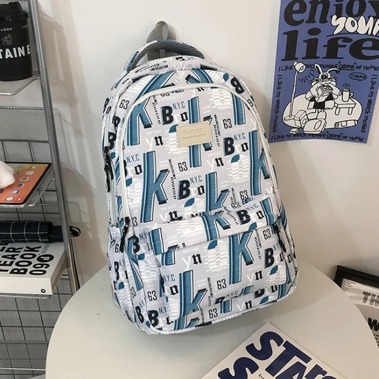 BRINCH Nylon Backpack Unisex Green/Black/Blue-3
