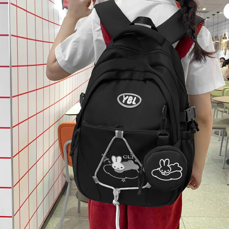 BRINCH Nylon Backpack Women's Black/Light Gray/Purple/Khaki/Pink-8