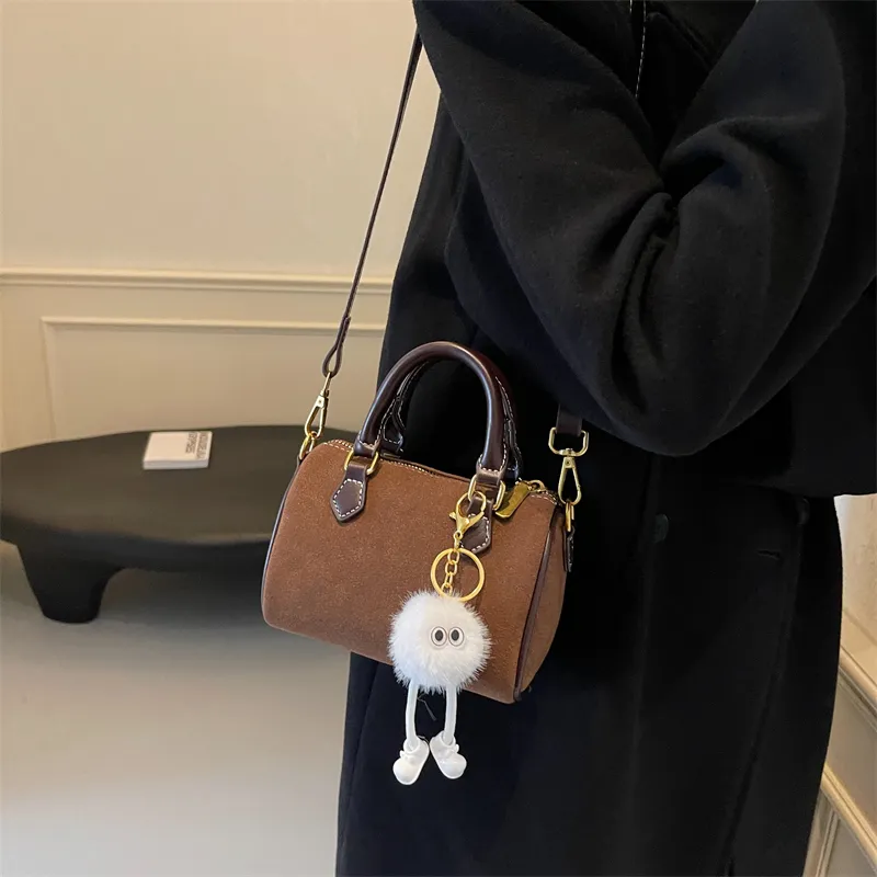 Bansusu Leather Velvet Handbag Shoulder Bag Crossbody Bag Women's Black/Khaki/Coffee-12
