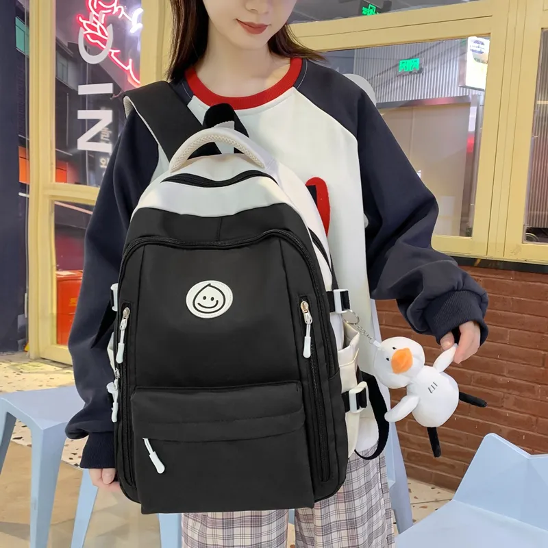 BRINCH Nylon Backpack Women's Black/Blue/Pink/Green-1