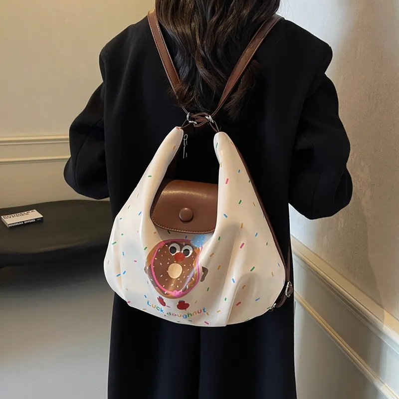 Bansusu PU Backpack Shoulder Bag Women's Black Xigang/Brown Xigang/Ecru Donut-9