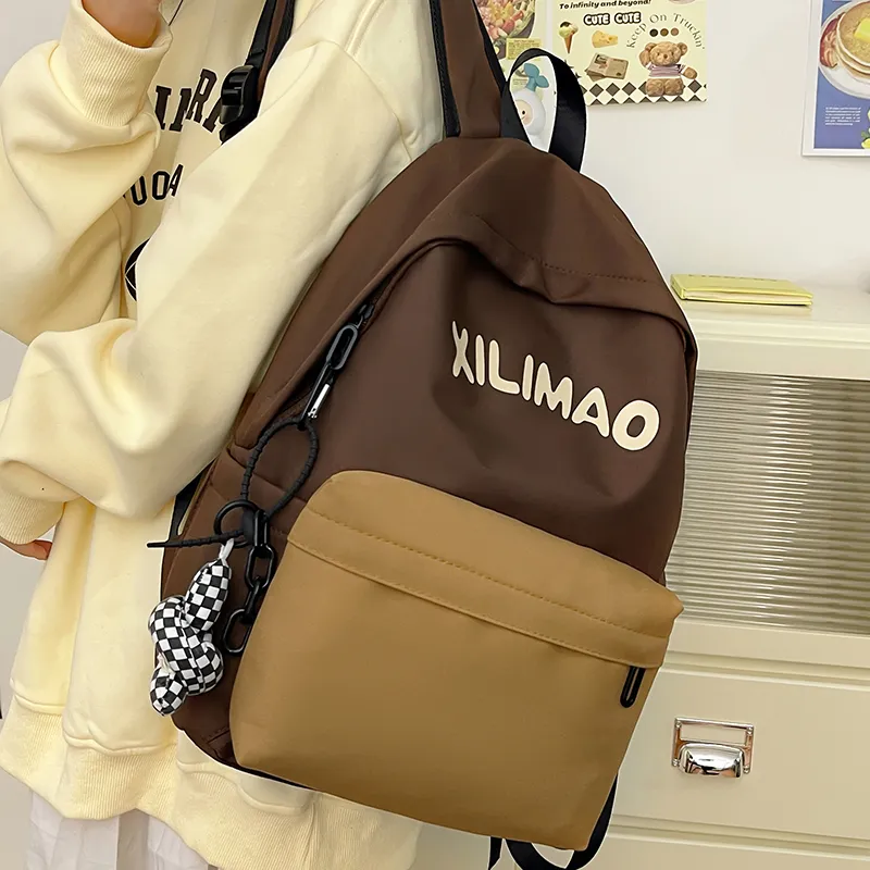 BRINCH Nylon Backpack Unisex Black/Light Brown/Green/Dark Blue-6