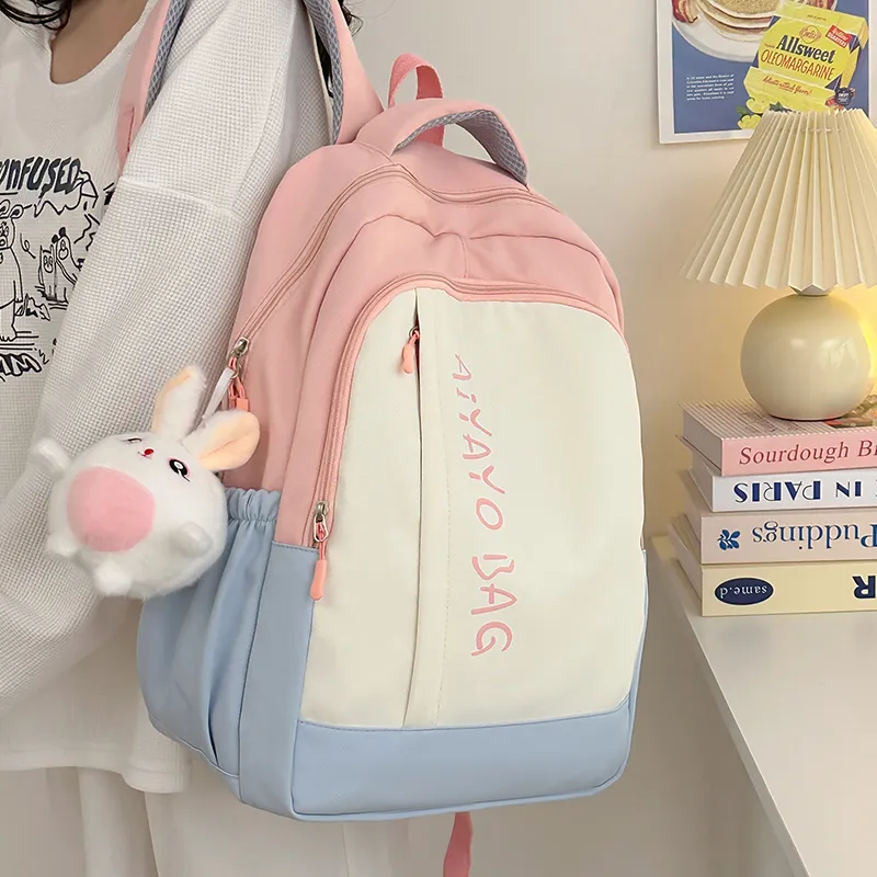 BRINCH Nylon Backpack Women's Pink/Blue/Black/Yellow/Green-2