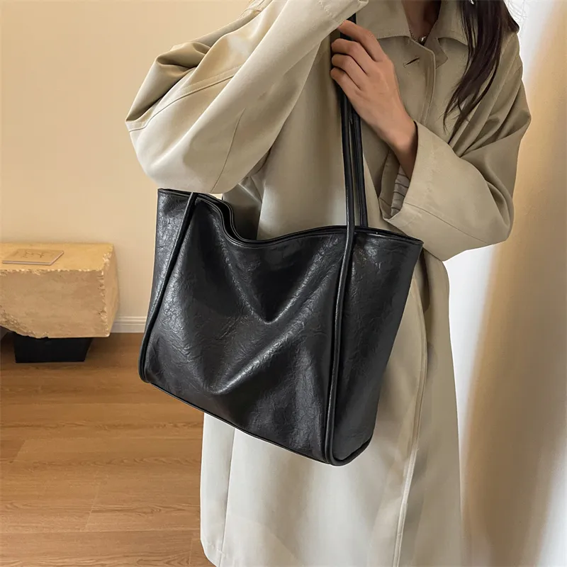 BRINCH PU Tote Bag Shopping Bag Shoulder Bags Regular Women's Black/Coffee/Brown/Khaki-3