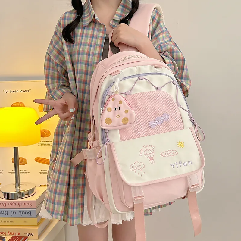 Bansusu Nylon Backpack Women's Pink Blue Black Yellow Ecru-2
