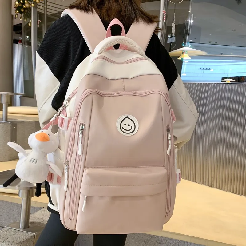BRINCH Nylon Backpack Women's Black/Blue/Pink/Green-7