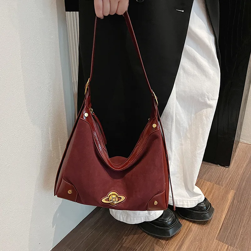 Bansusu Suede Shoulder Bag Regular Women's Coffee/Black/Burgundy-11