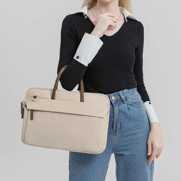 BRINCH Oxford Laptop Bag Women's Apricot/Elegant Black-2