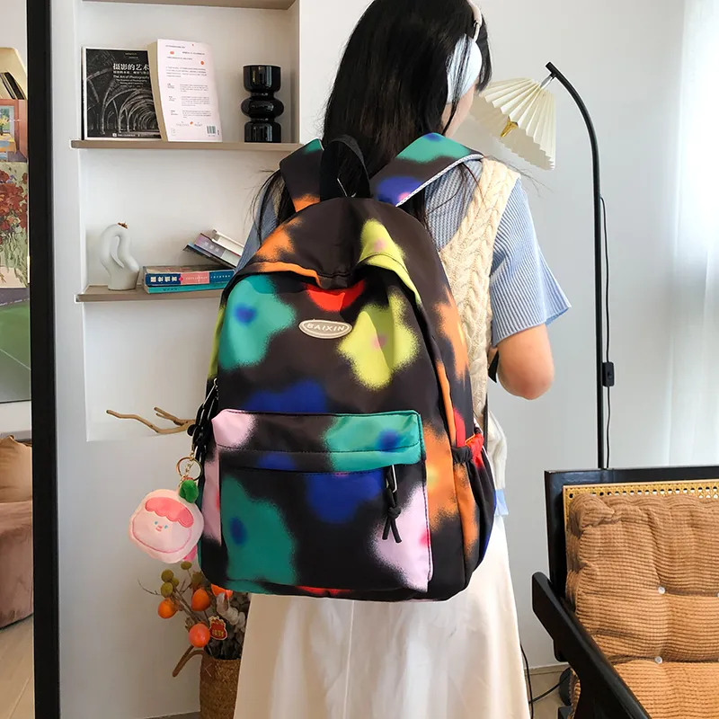BRINCH Nylon Backpack Women's Black/White-1