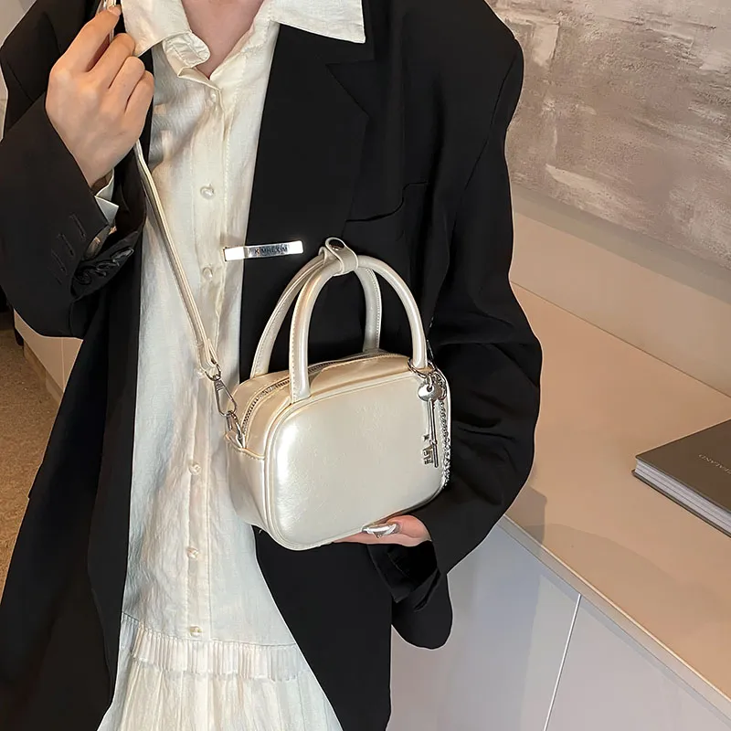 Bansusu PU Handbag, Shoulder Bag, Crossbody Bag Regular Women's Pearl White/Silver/Black/Red-2