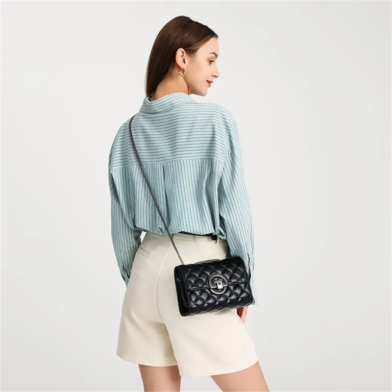 BRINCH PU Shoulder Bag Small Size Women's Black/White-3