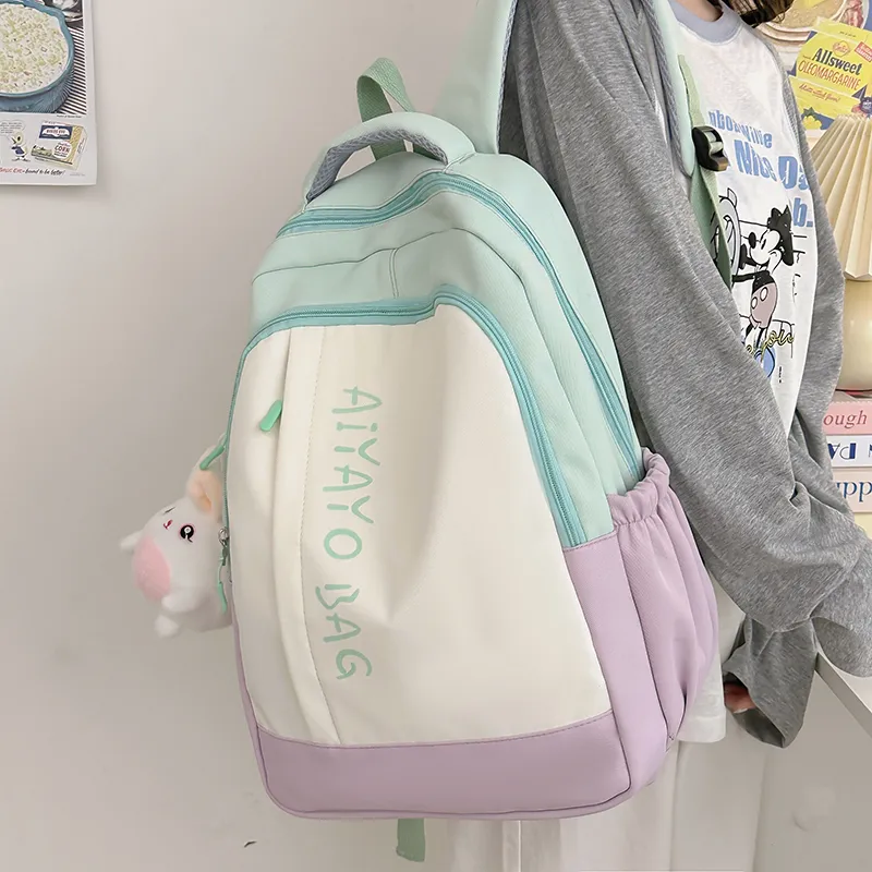 BRINCH Nylon Backpack Women's Pink/Blue/Black/Yellow/Green-14