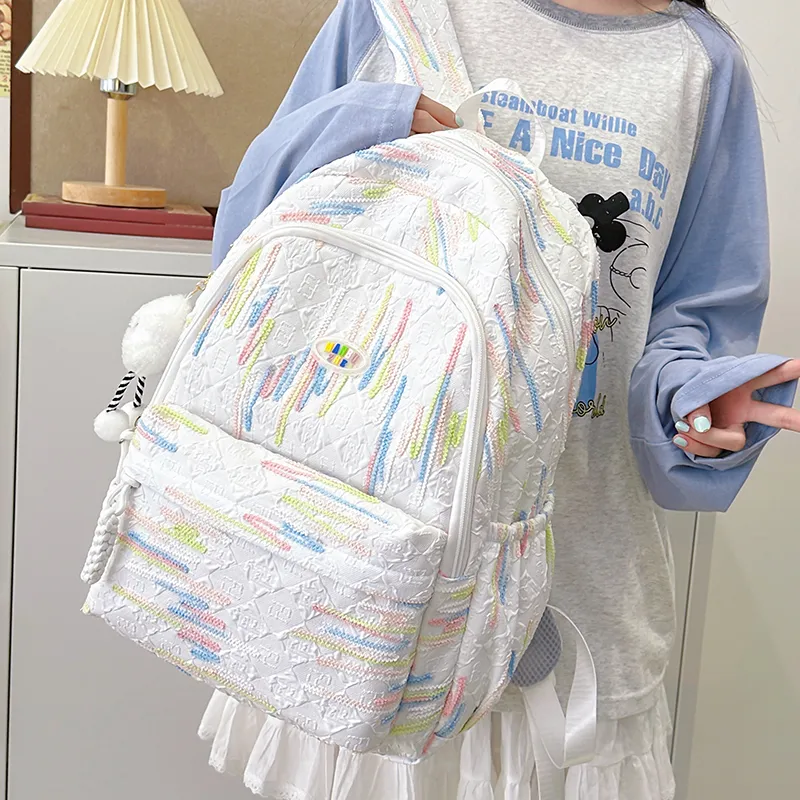 BRINCH Nylon Backpack Unisex Pink/White/Yellow/Black-6