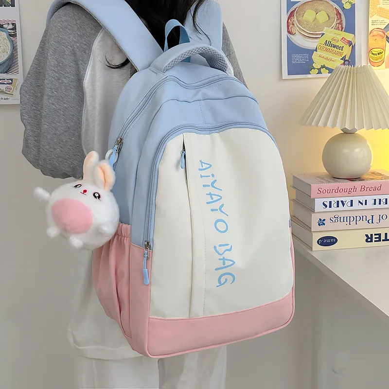 BRINCH Nylon Backpack Women's Pink/Blue/Black/Yellow/Green-5