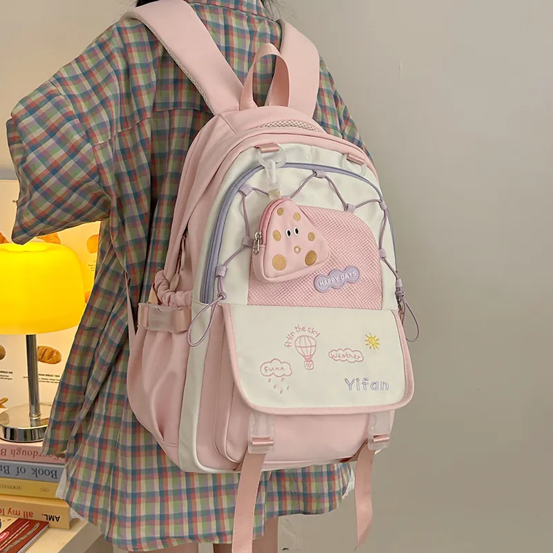 Bansusu Nylon Backpack Women's Pink Blue Black Yellow Ecru-3